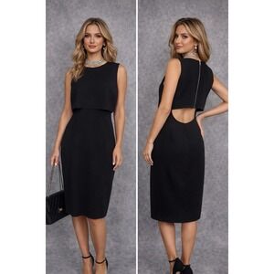 Spanx Bodycon Sheath Dress Womens L Black Keyhole Back Cocktail Slimming LBD